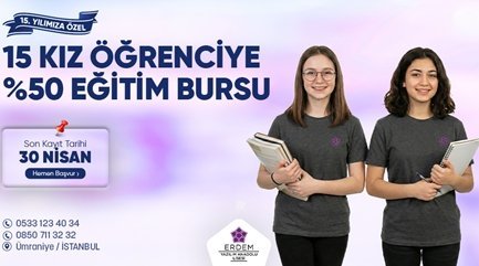 15 Kız Öğrenciye %50 Eğitim Bursu